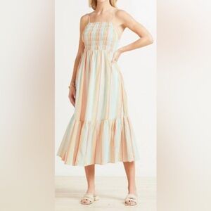 Z SUPPLY 100% Cotton Gauze Jazmin Ruffle Maxi Dress in Multi Striped Size M
